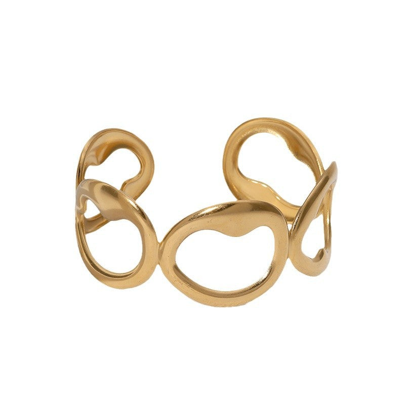 Minimalist Oval Geometric Plated Stainless Steel Open Cuff Bracelet for Women