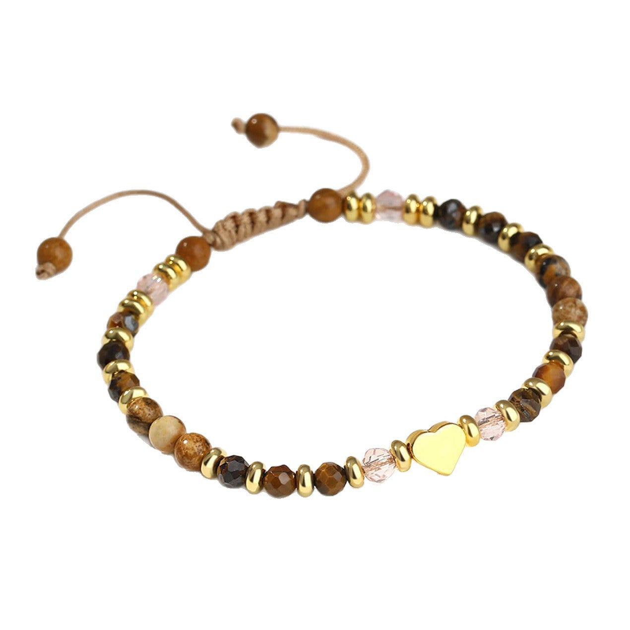 Minimalist Heart Picture Stone and Amethyst Beaded Bracelet for Women