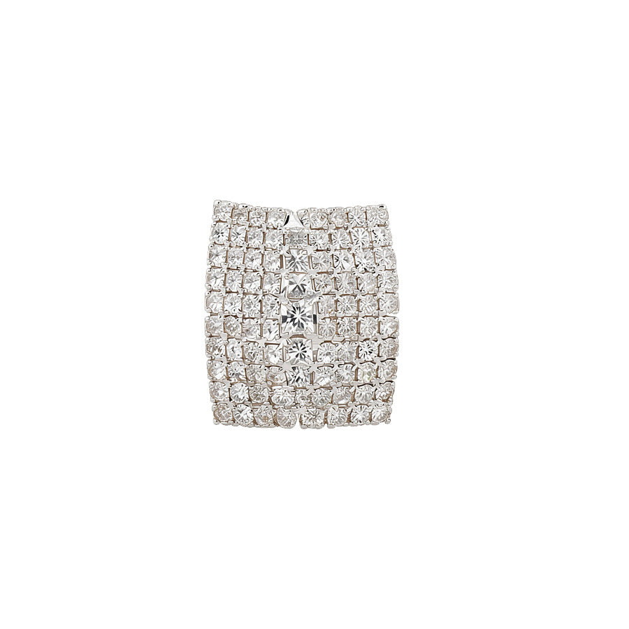 Anello da Donna Aperto Quadrato Geometrico alla Moda con Strass Intarsiato in Acciaio al Titanio, Anello da Dito Lussuoso Minimalista