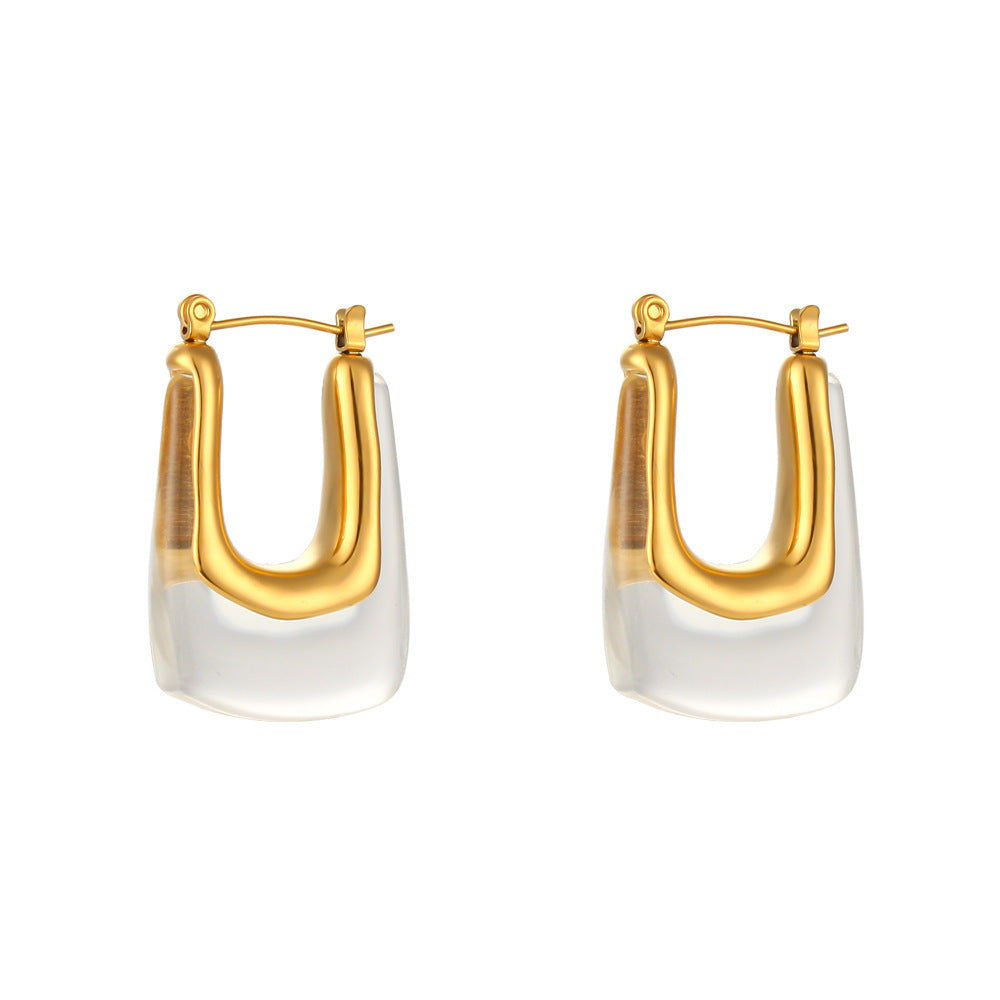 Orecchini a Cerchio a C Geometrici Minimalisti in Acrilico da Donna con Perni in Acciaio Inossidabile Placcato