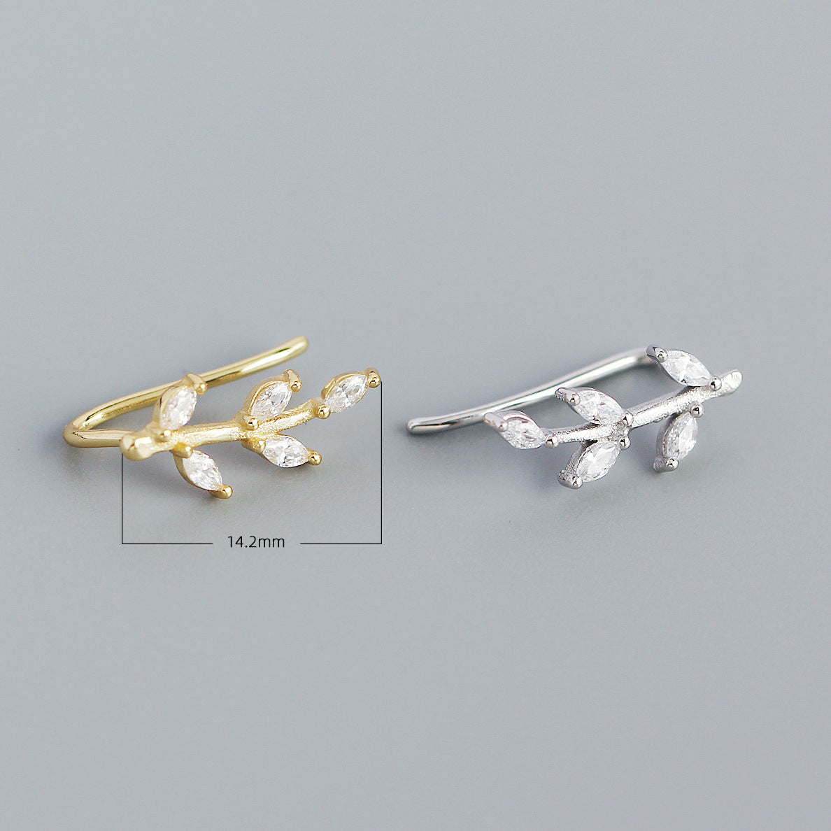 Orecchini in Argento Sterling S925 a Forma di Foglia, Dolci e Freschi, con Intarsio di Strass