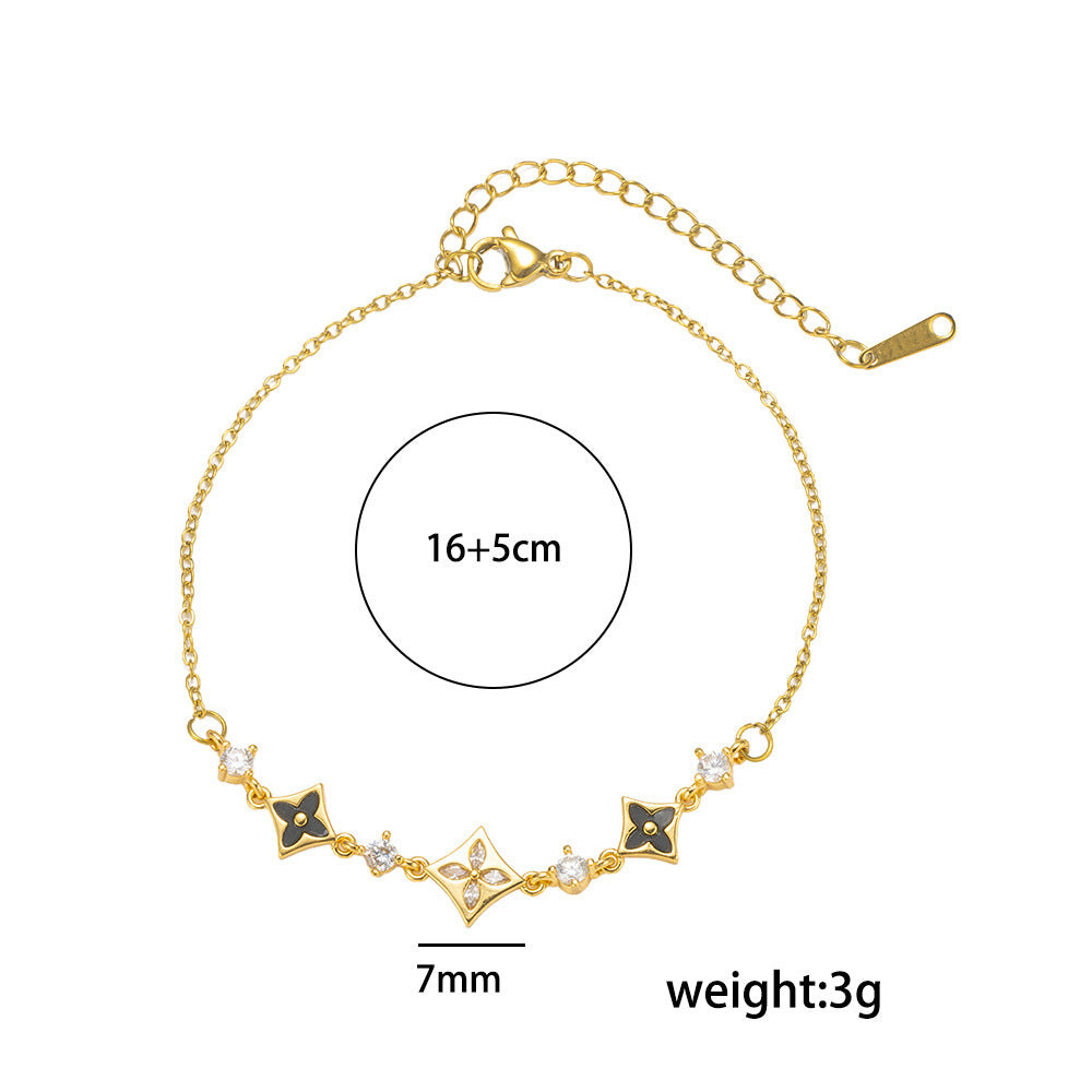 Light Luxury Floral-Shaped Titanium Steel Bracelet with Rhinestone Inlay for Women, Minimalist Elegant Design Suitable for All Occasions