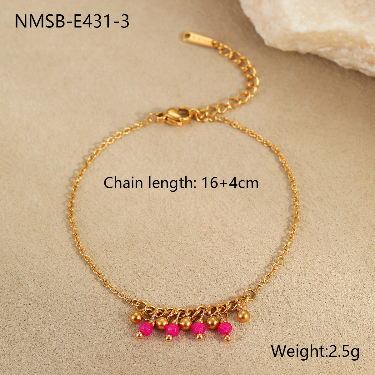 Fashionable Geometric Stainless Steel Plated Bracelet for Women with Colorful Natural Beads and Tassel Accents