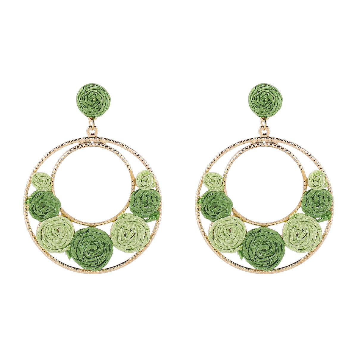 Pendientes de rafia con diseño geométrico y base de aleación para mujer, joyería artesanal llamativa