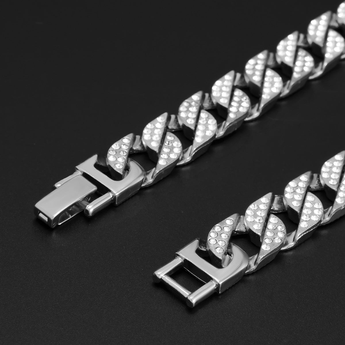 Minimalist Geometric Hollow Metal Pendant Necklace for Women with Rhinestone Inlay and Plated Finish on Cuban Chain