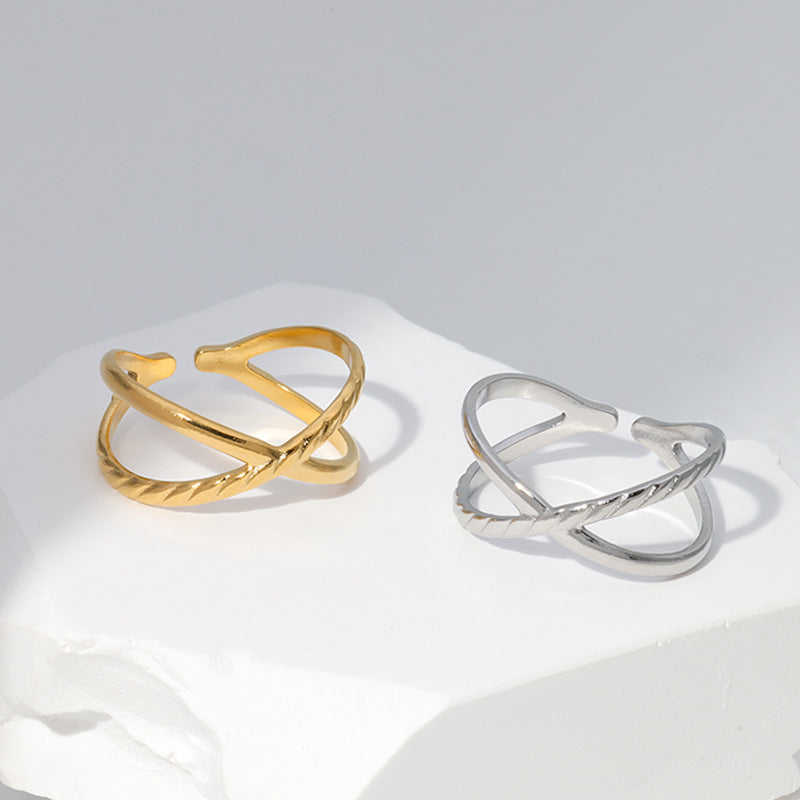 Minimalist Geometric Stainless Steel Adjustable Open Ring for Women with Plated Finish