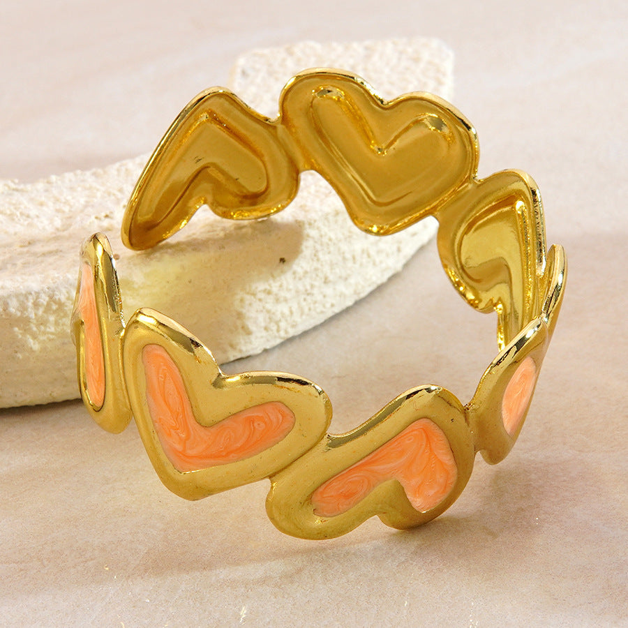 Sweet Heart Drip Oil Enamel Stainless Steel Open Cuff Bracelet