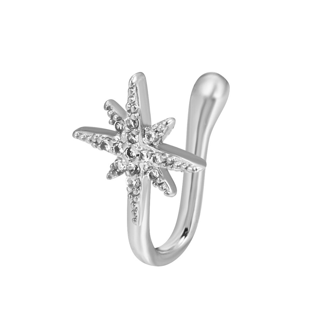 Clip per il naso a forma di U con stella e cuore placcata in rame vintage con zirconia cubica