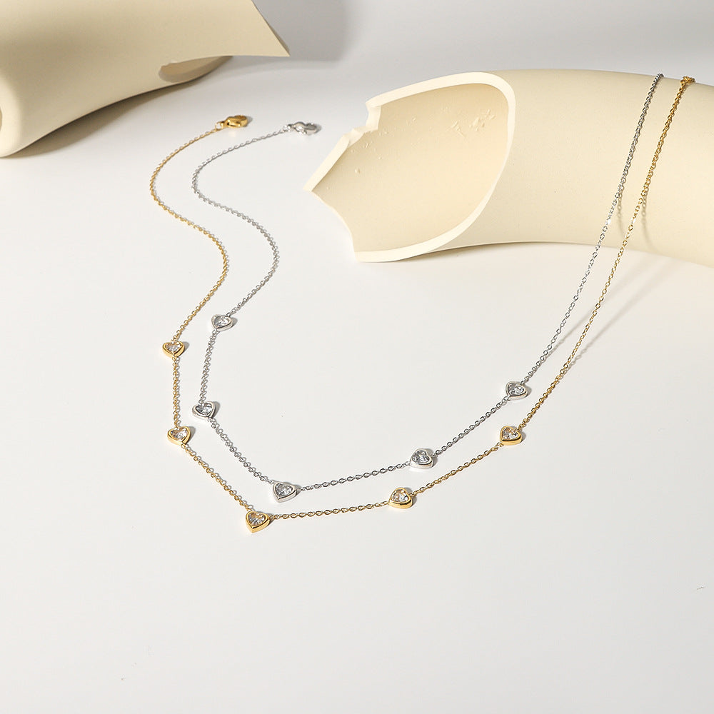 Collana da donna in acciaio inossidabile a forma di cuore stile INS con ciondolo in acciaio al titanio placcato oro 18 carati e intarsio in zirconi