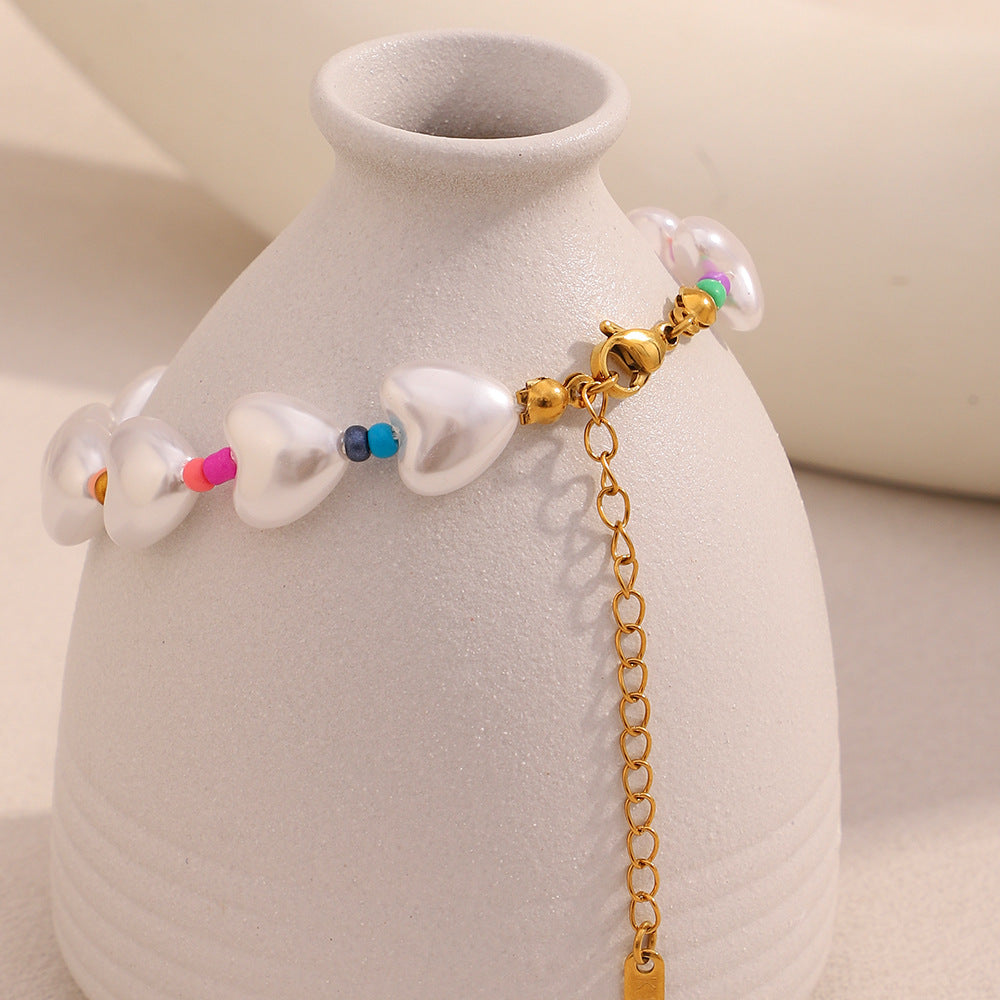Collana da donna alla moda a forma di cuore, in acrilico in stile vintage, con base in acciaio inossidabile e placcatura in oro 18 carati