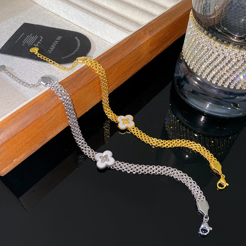 Unique Floral Woven Titanium Steel Plated Wide Bracelet for Unisex