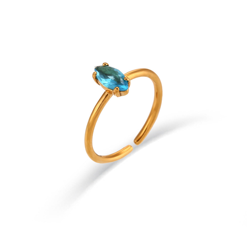 Anello Minimalista Geometrico in Acciaio Inossidabile Placcato Oro 18K con Intarsio di Zirconi da Donna