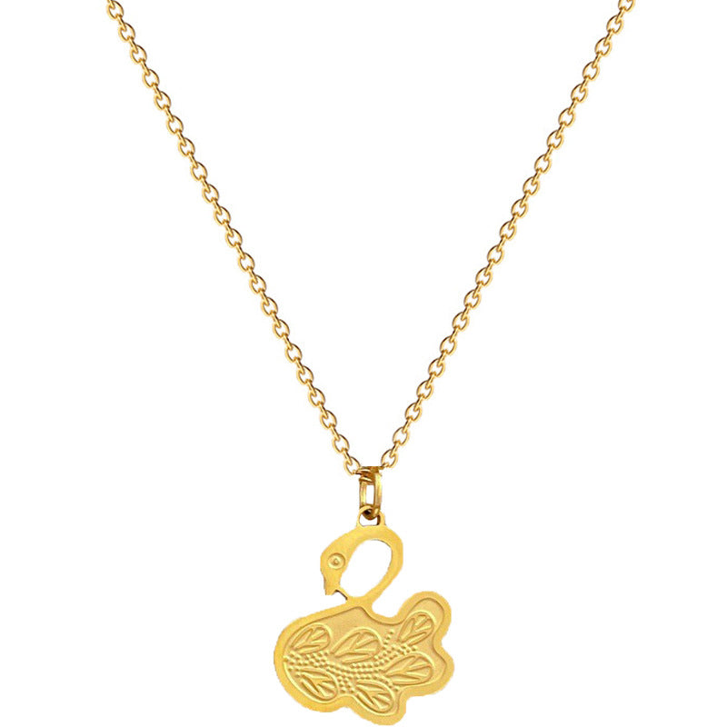 Minimalist Swan Pendant Necklace in Titanium Steel with Gold Plating for Women and Men, Geometric Design Locket Chain Jewelry
