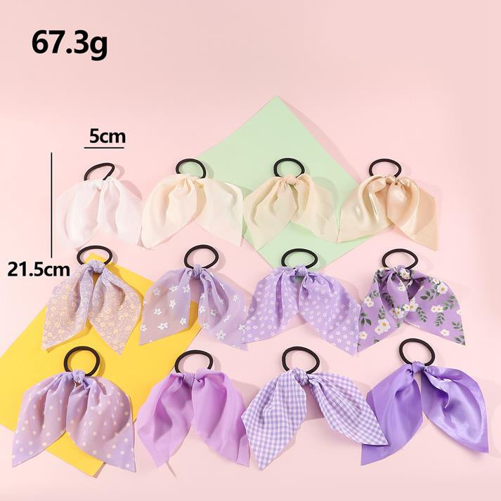 Spring Summer Floral Polka Dot Heart Star Printed Ribbon Hair Tie for Kids in Fabric Material