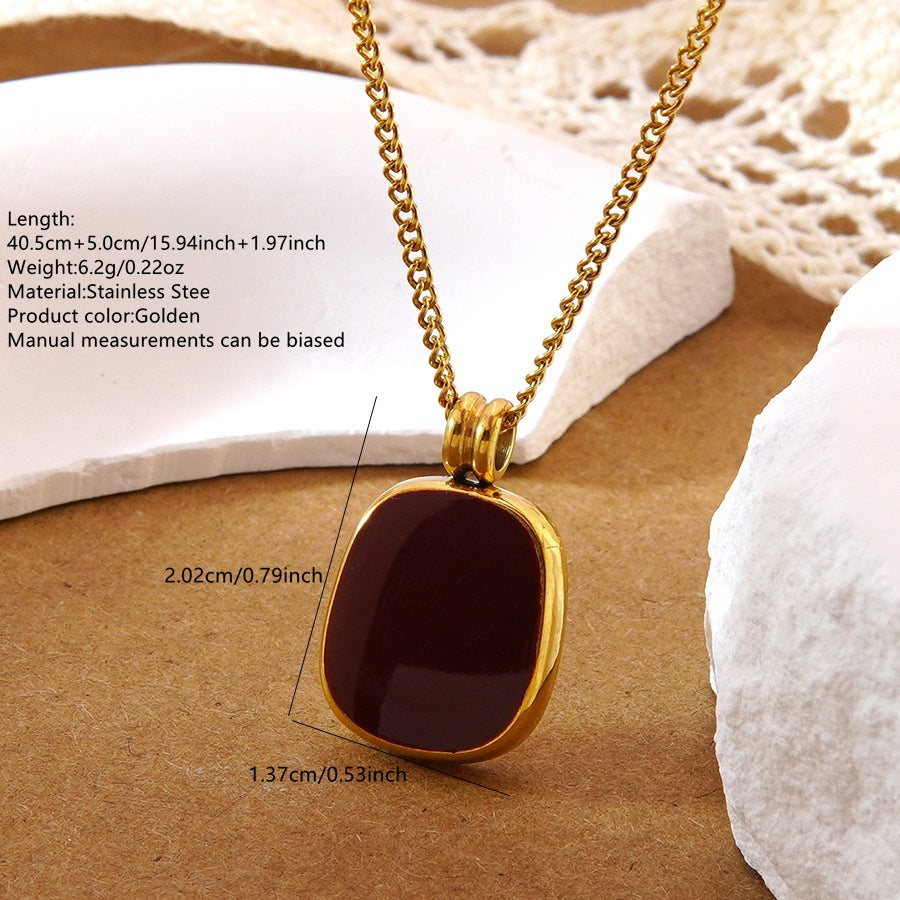 Sweet Minimalist 18K Gold Plated Square Drip Oil Stainless Steel Necklace and Earring Set for Women