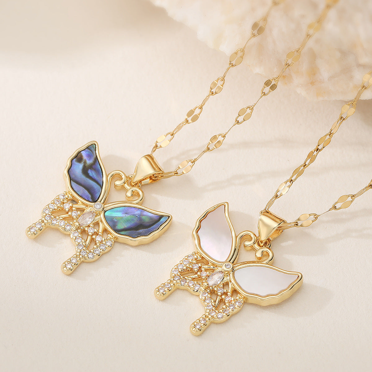 Minimalist 18K Gold Plated Brass Butterfly Necklace with Cubic Zirconia for Women