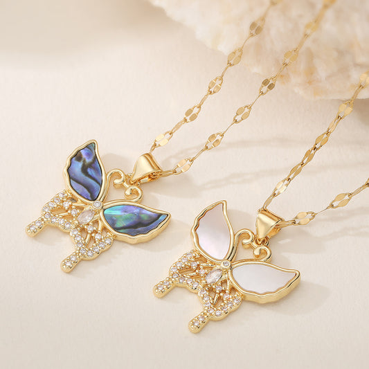 Minimalist 18K Gold Plated Brass Butterfly Necklace with Cubic Zirconia for Women