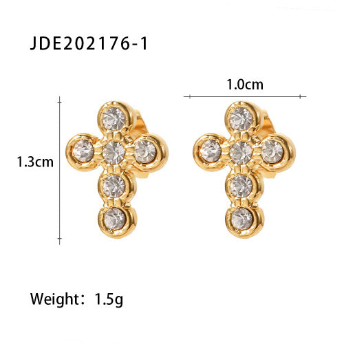 Geometric Cross Stainless Steel Necklace with Cubic Zirconia Titanium Steel Pendant Plated Finish for Unisex