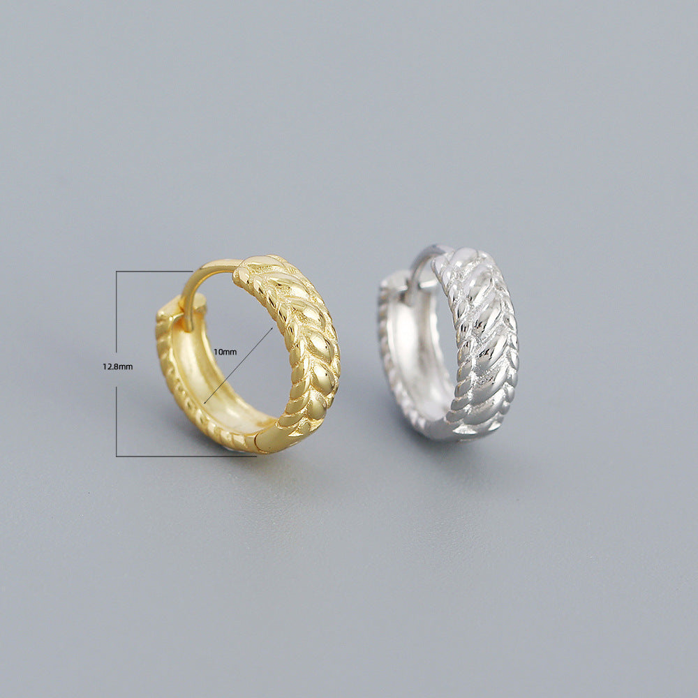 Minimalist Geometric Textured S925 Sterling Silver Hoop Earrings for Women