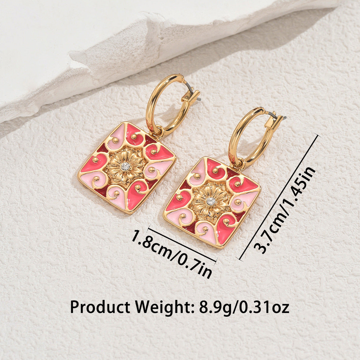 Minimalist Geometric Enamel Rhinestone Stud Earrings for Women in Zinc Alloy with Stainless Steel Posts