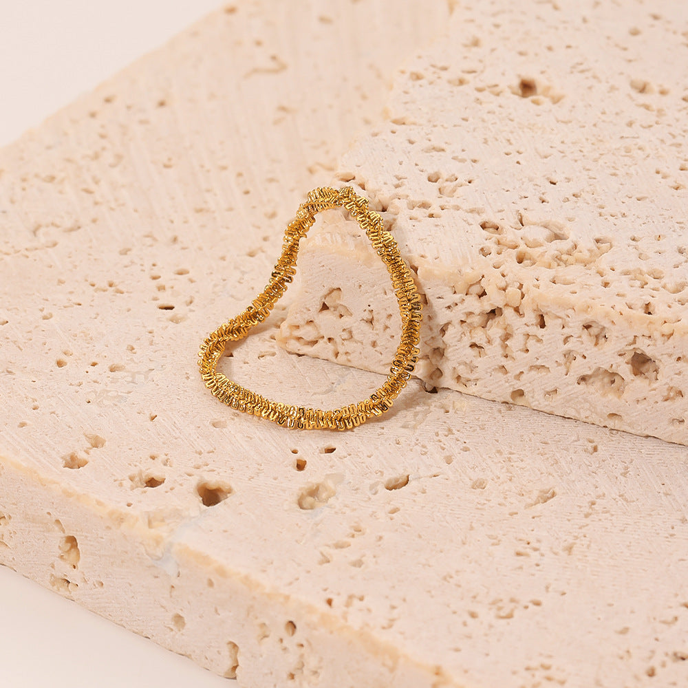 Anello a catena intrecciato con doppio cerchio geometrico alla moda, gioielli da donna in acciaio inossidabile placcato oro 18 carati
