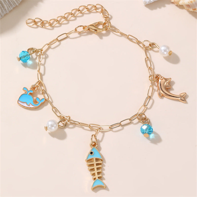 Pulsera Infantil Temática del Océano con Colgante en Forma de Estrella, Fabricada en Resina y Plástico, Diseño Artesanal para Niñas de 6 a 10 Años