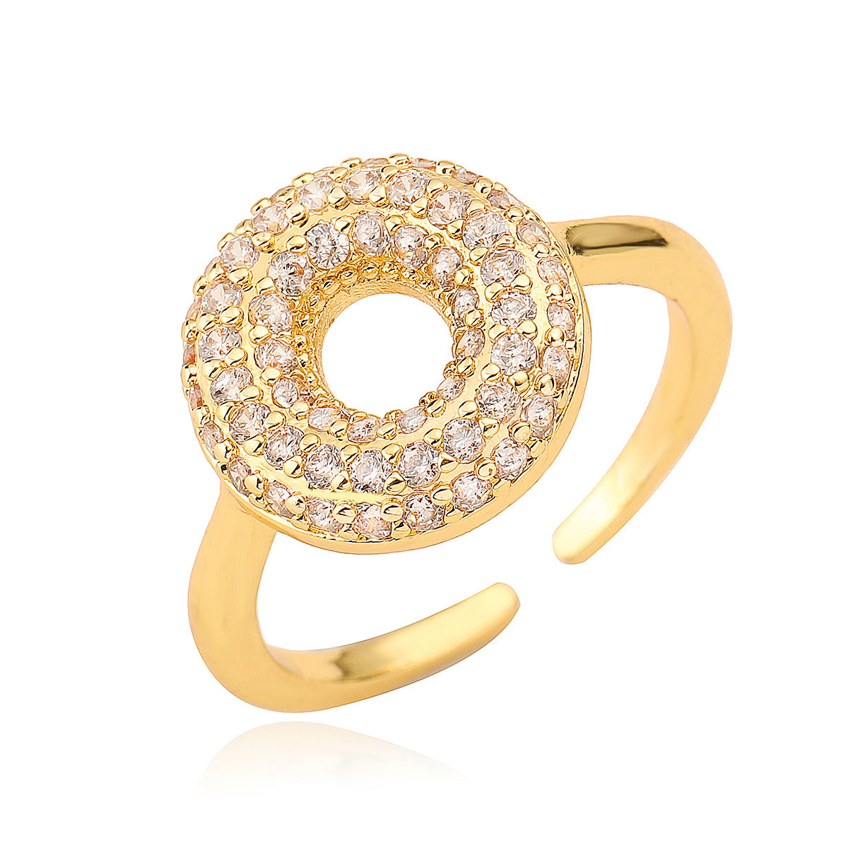 Anillo de cobre minimalista de forma geométrica con letras, chapado en oro de 18K y detalles de circonita para mujer