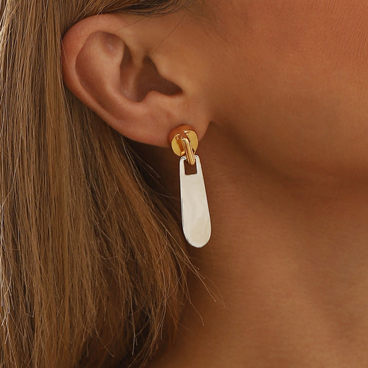 Pendientes Geométricos de Aleación con Cremallera y Acabado Galvanizado para Mujer