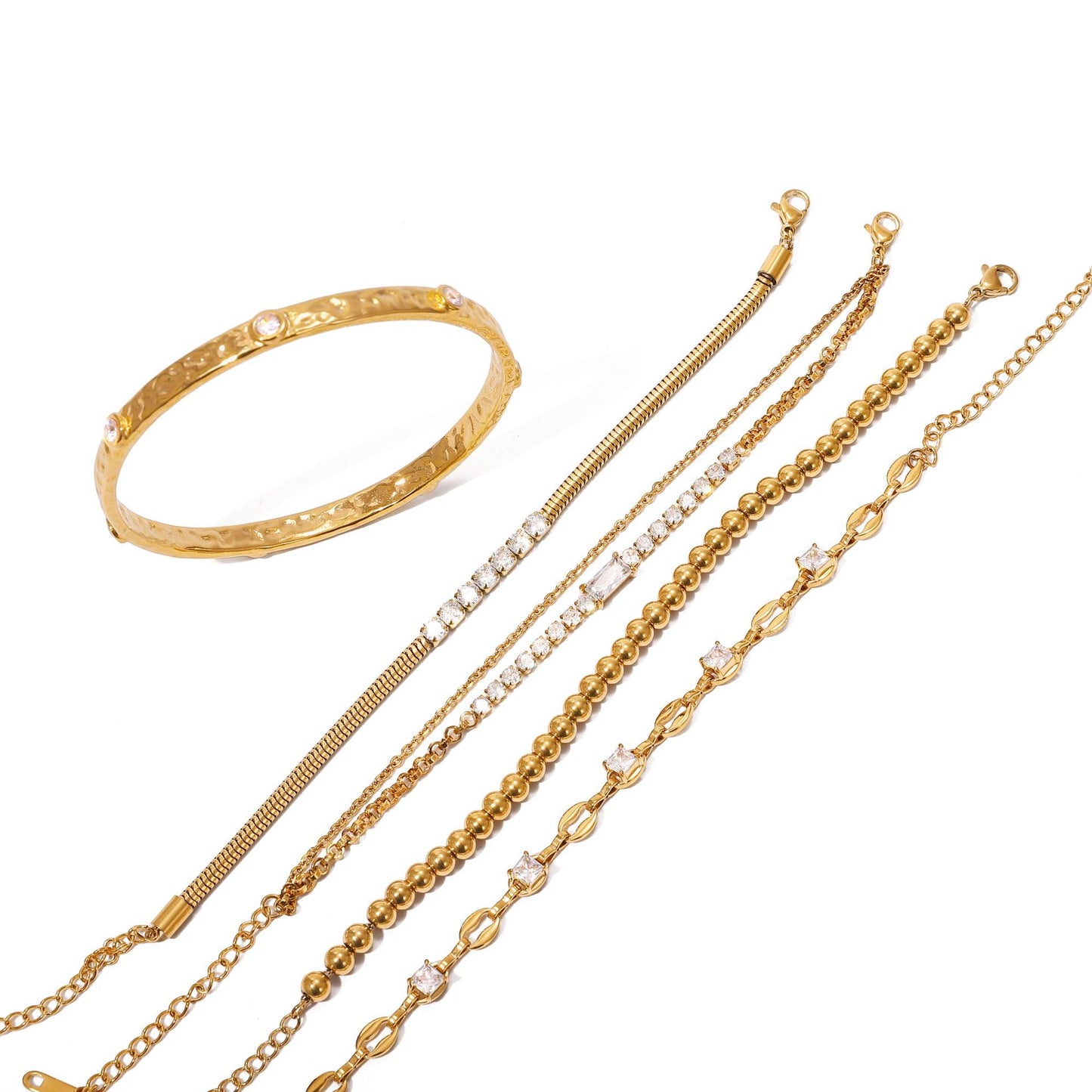 Bracciale da donna in acciaio inossidabile placcato con zirconi, dal design geometrico minimalista
