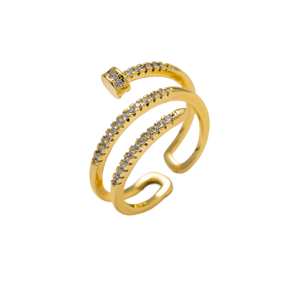 Anello da donna in rame con zirconi intarsiati, placcato oro 18 carati, design a croce, moderno e minimalista