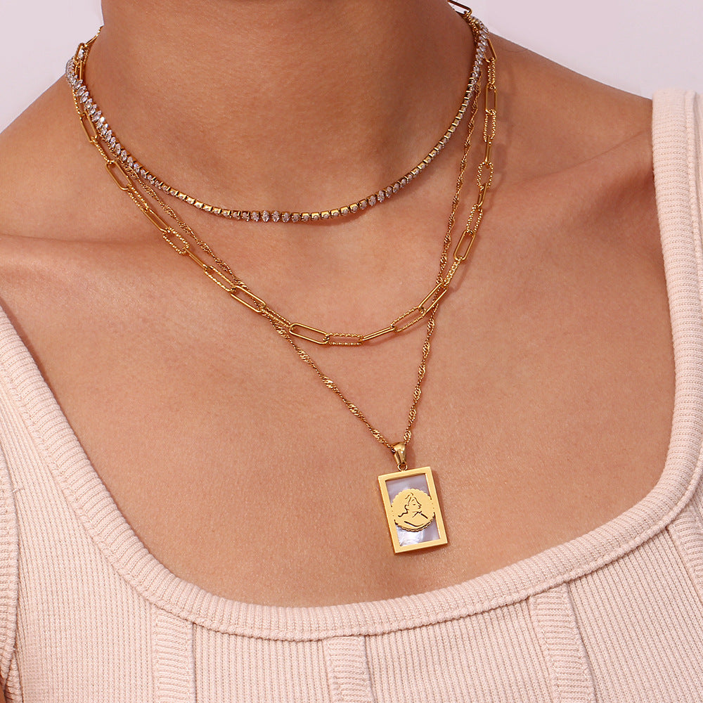 Collana Pendente da Donna a Guscio Geometrico Minimalista in Acciaio Inossidabile con Placcatura in Oro 18K