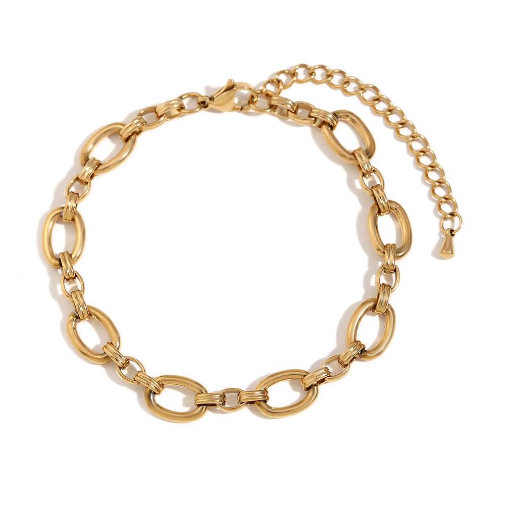 Minimalist Geometric Stainless Steel Plated 14K Gold Vintage O-Chain Anklet for Women