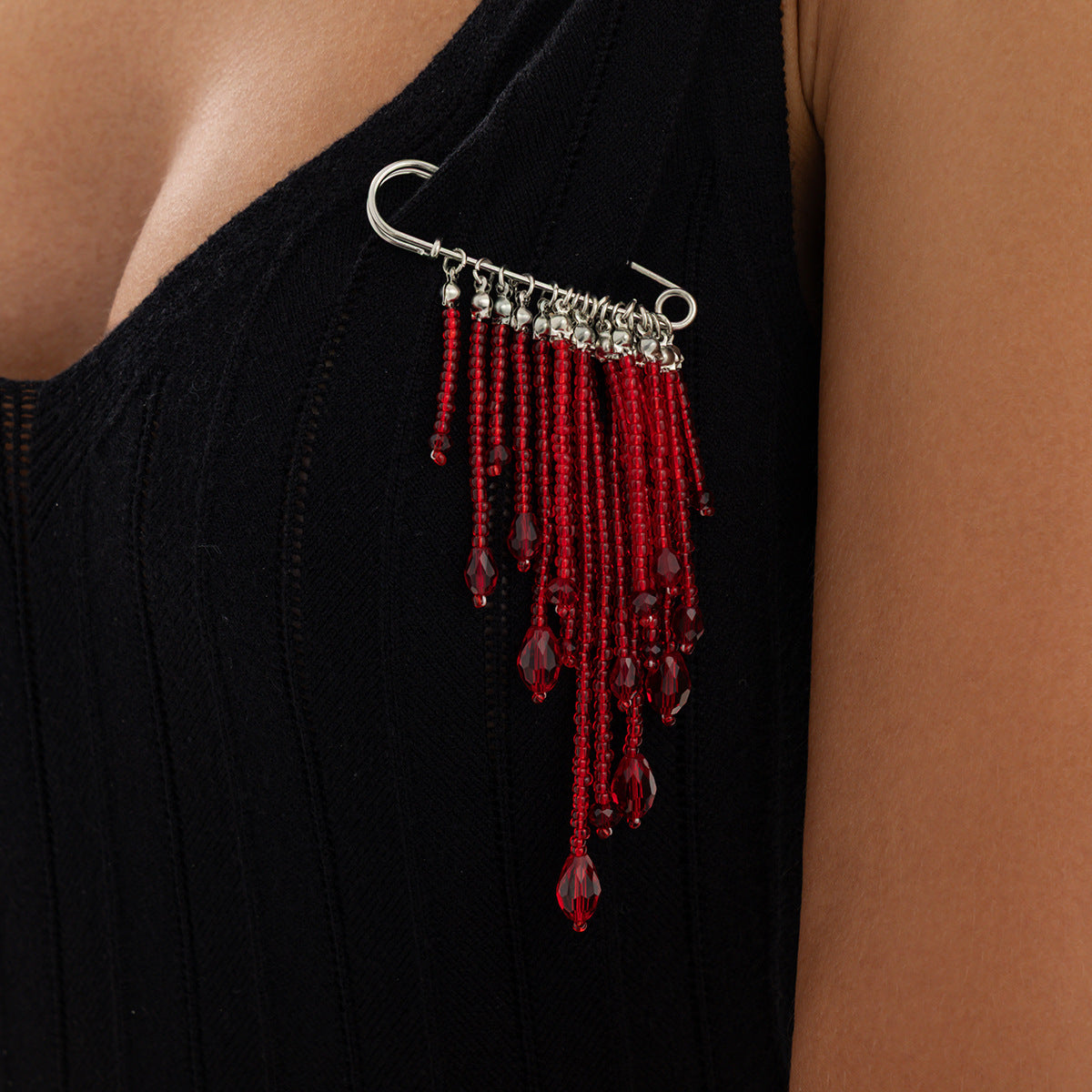 Exaggerated Plated Iron Teardrop Brooch with Crystal and Round Geometric Elements for Women