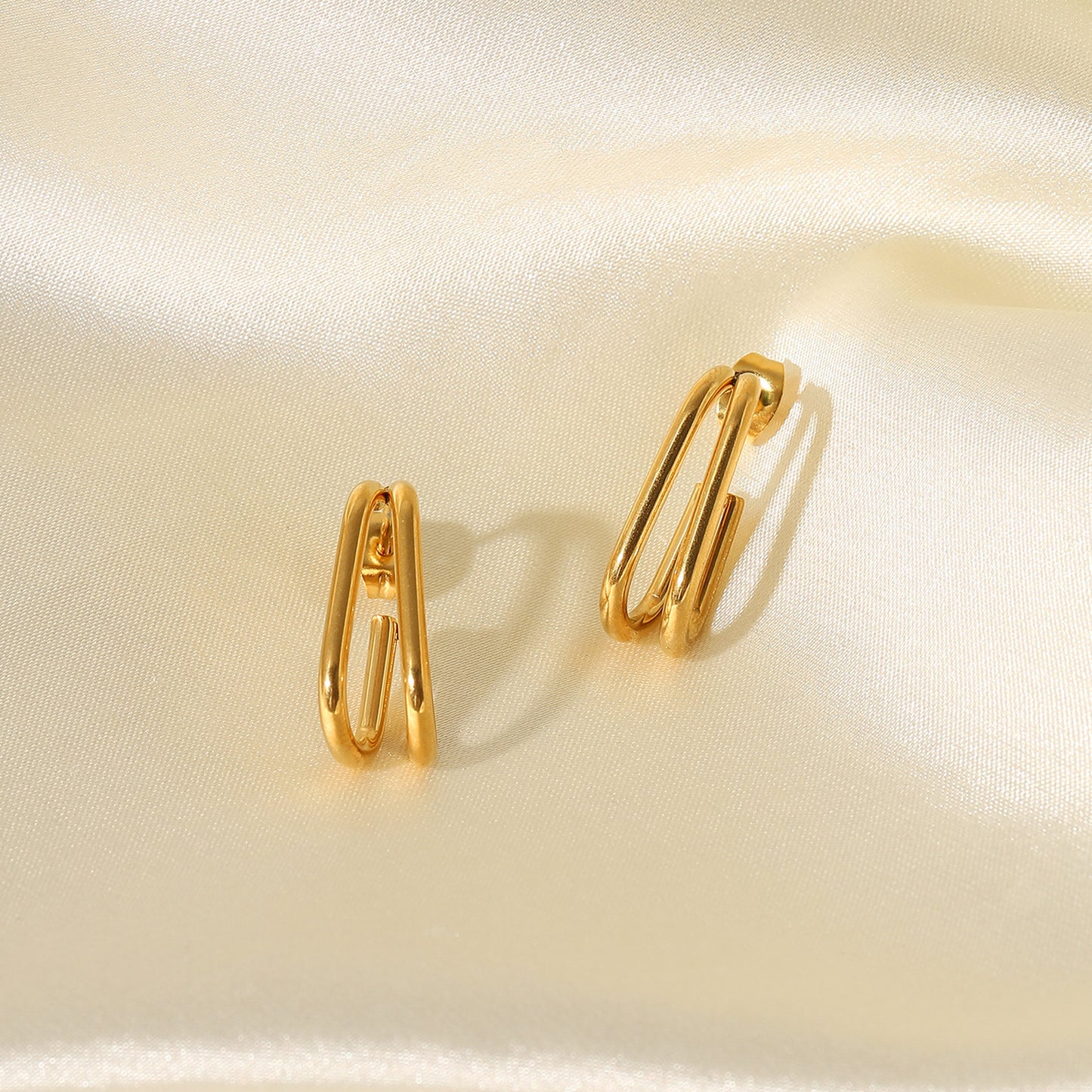 Orecchini a cerchio a doppio strato geometrici alla moda per donna in acciaio inossidabile placcato oro 18K