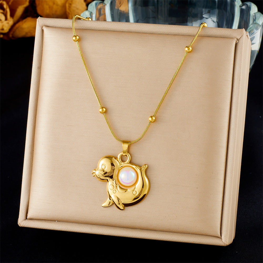 Chic Gold Plated Drip Oil Stainless Steel Starfish Butterfly Necklace