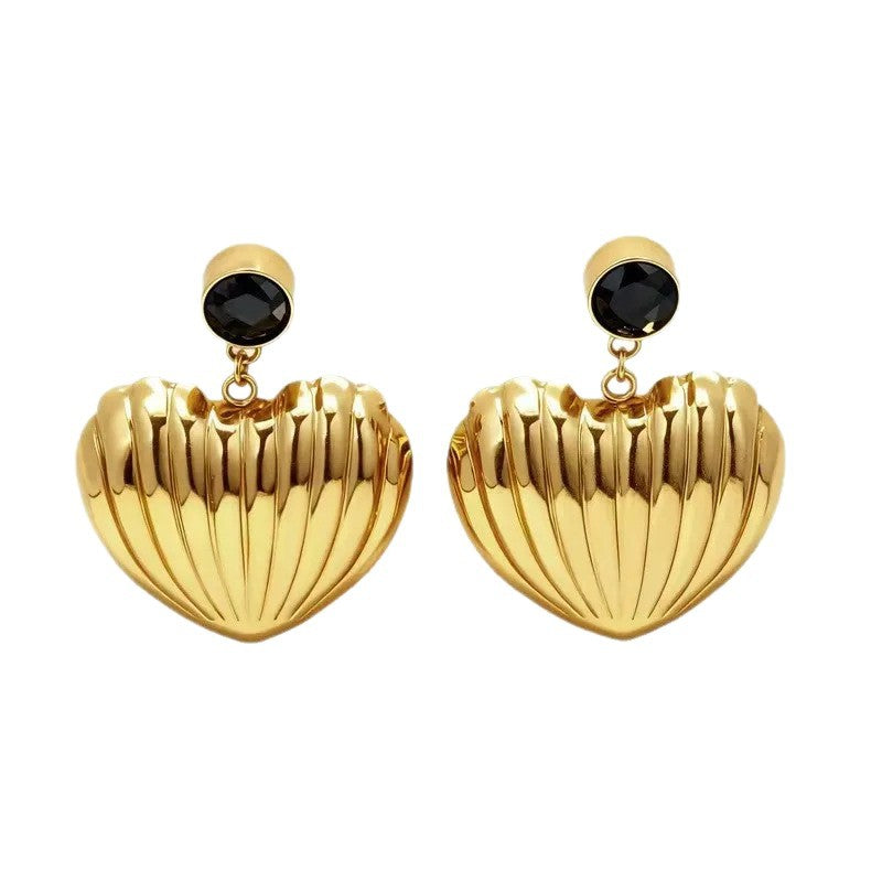Orecchini placcati in acciaio inossidabile a forma di cuore, eleganti e vintage, con zirconia cubica