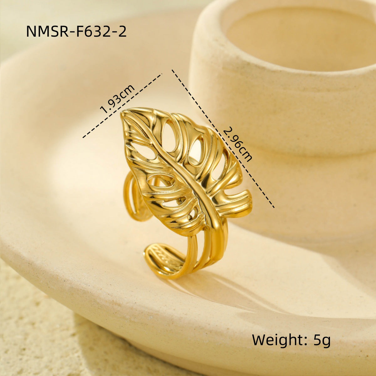 Anillo de Acero Inoxidable con Hoja Floral Vintage y Acabado Chapado para Mujer, Diseño de Banda Abierta Ajustable