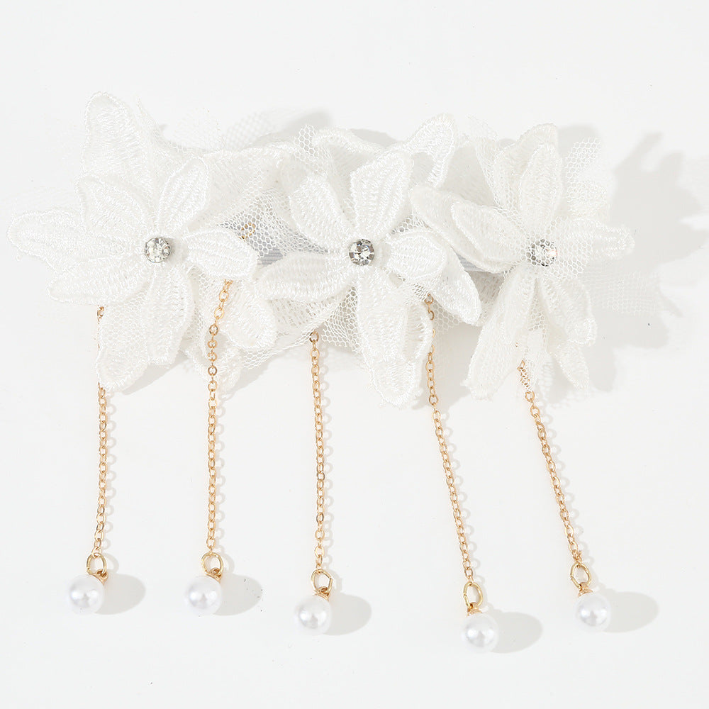 Anello per Capelli per Bambini con Fiori, Perle, Pizzo e Nappe