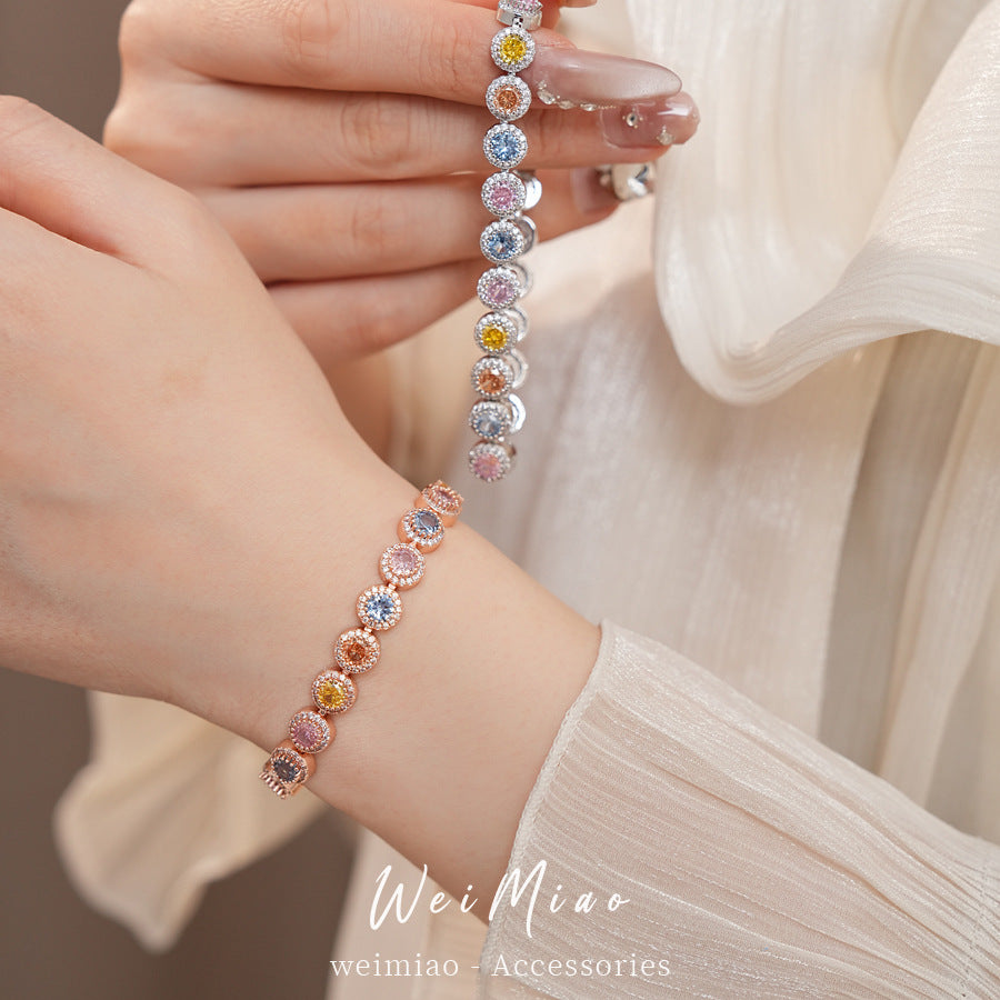 Luxury Elegant Round Geometric Brass Bracelet with Cubic Zirconia Inlay for Women