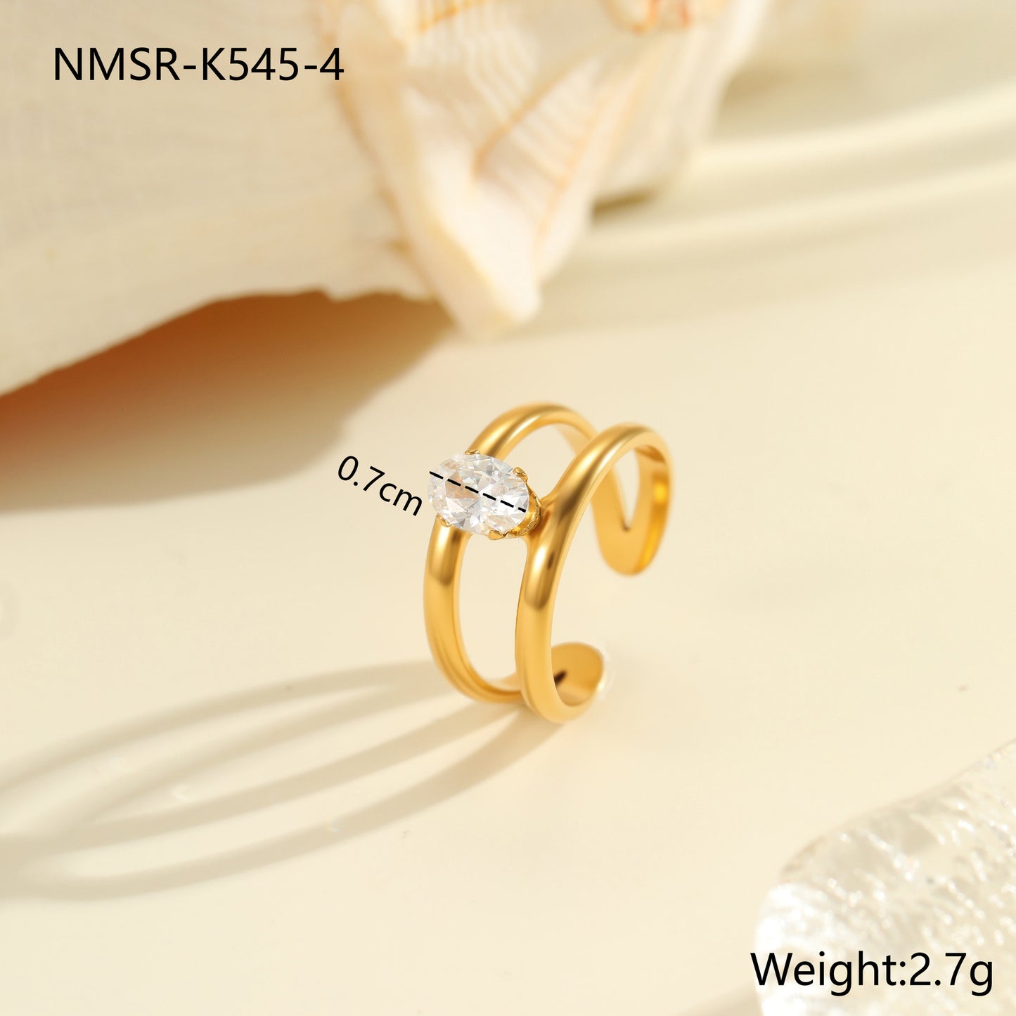 Anello geometrico minimalista da donna in acciaio inossidabile con placcatura in oro 18K e intarsio di zirconi