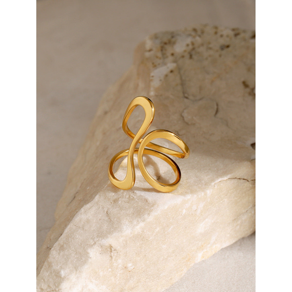 Unique Irregular Open Ring 18K Gold Plated Stainless Steel Minimalist Line Design Unisex Jewelry