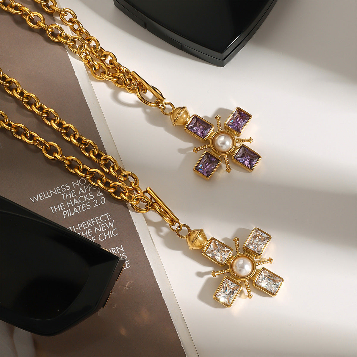 Geometric Cross Stainless Steel Plated Necklace for Women