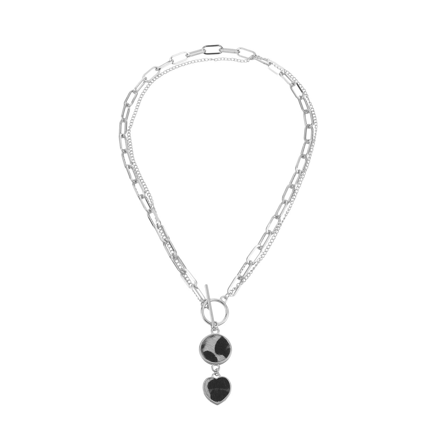 Fashion Leopard Print Heart-Shaped Alloy Necklace for Women with Plated Bamboo Link Chain