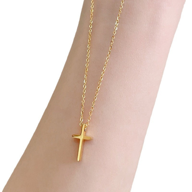 Collana con ciondolo a croce placcato oro 18 carati, design originale, catena a O in acciaio al titanio, gioielli unisex