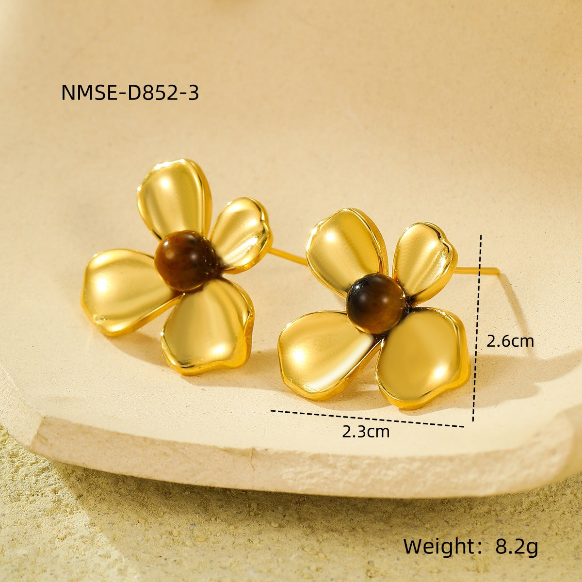 Pendientes minimalistas de acero inoxidable con forma de pétalo e incrustaciones de piedra natural para mujer
