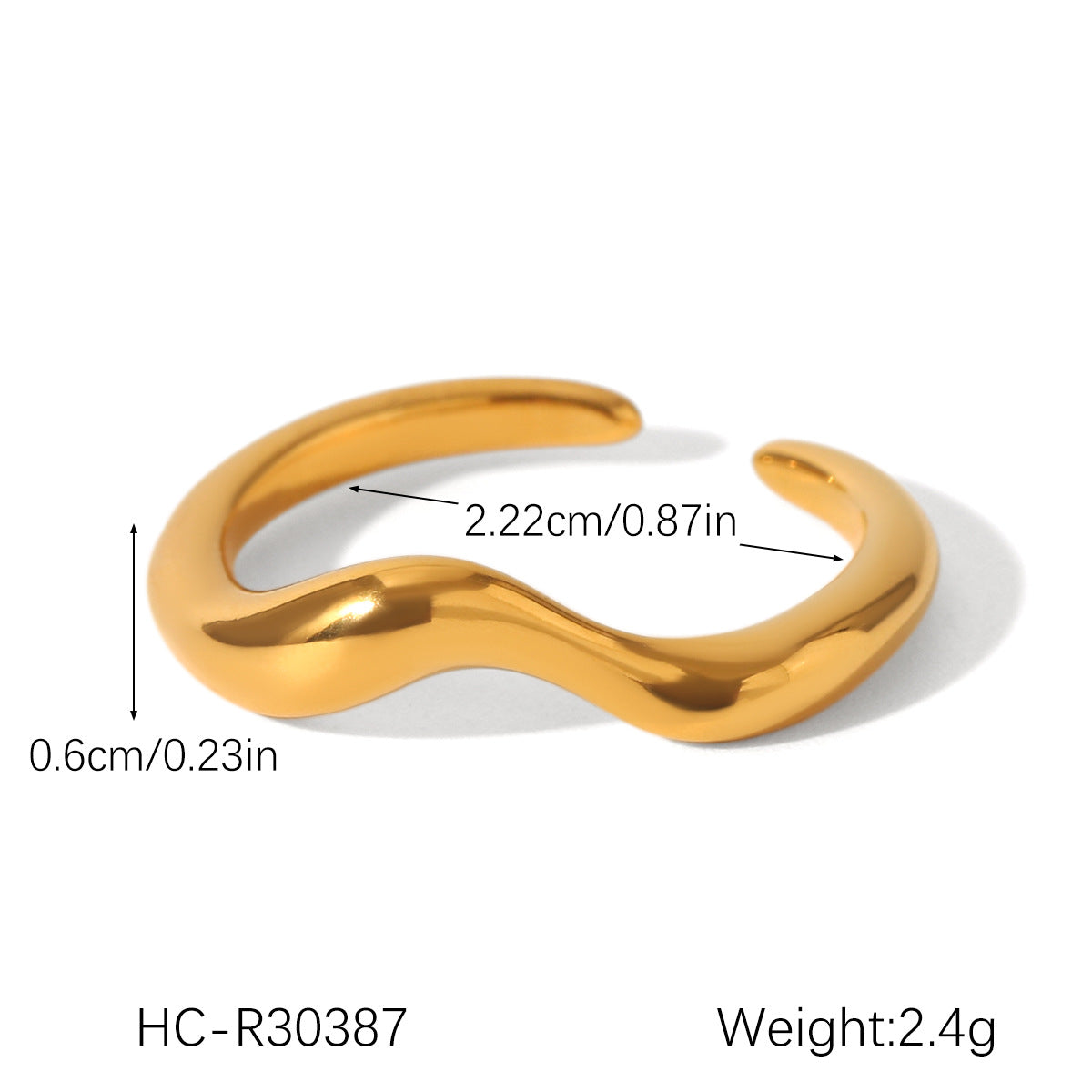 Minimalist Wave-Shaped Stainless Steel Open Ring for Women with Plated Finish and Ocean-Inspired Design