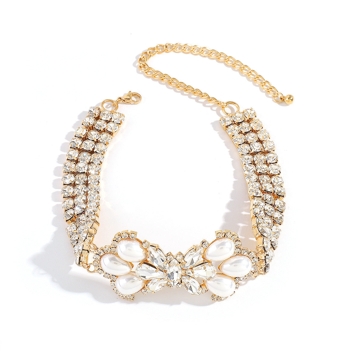 Collar con colgante en forma de lazo dulce y atrevido con garras bañadas y detalles de perlas para mujer