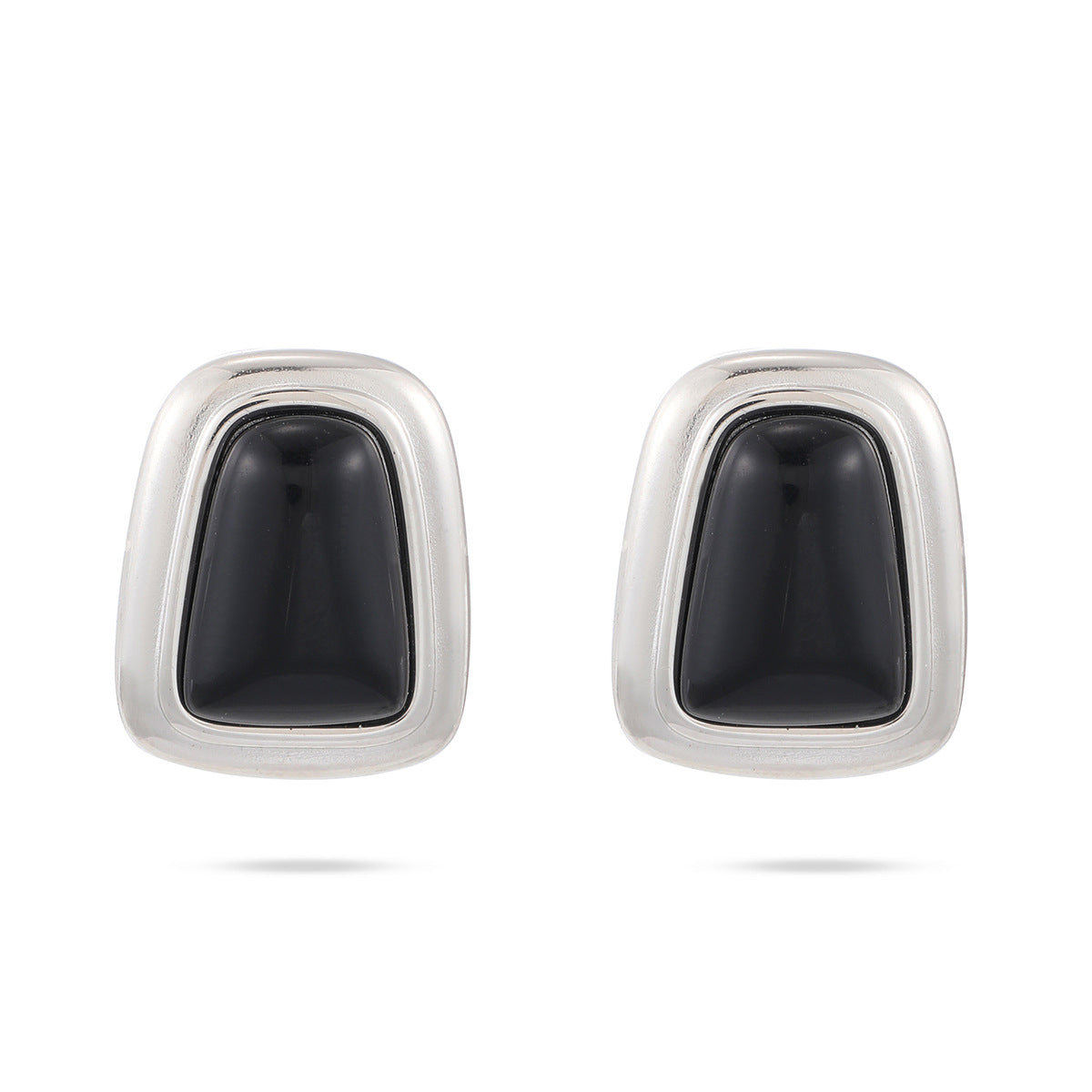 Pendientes de botón minimalistas geométricos de acero de titanio con circonitas incrustadas para mujer con acabado chapado