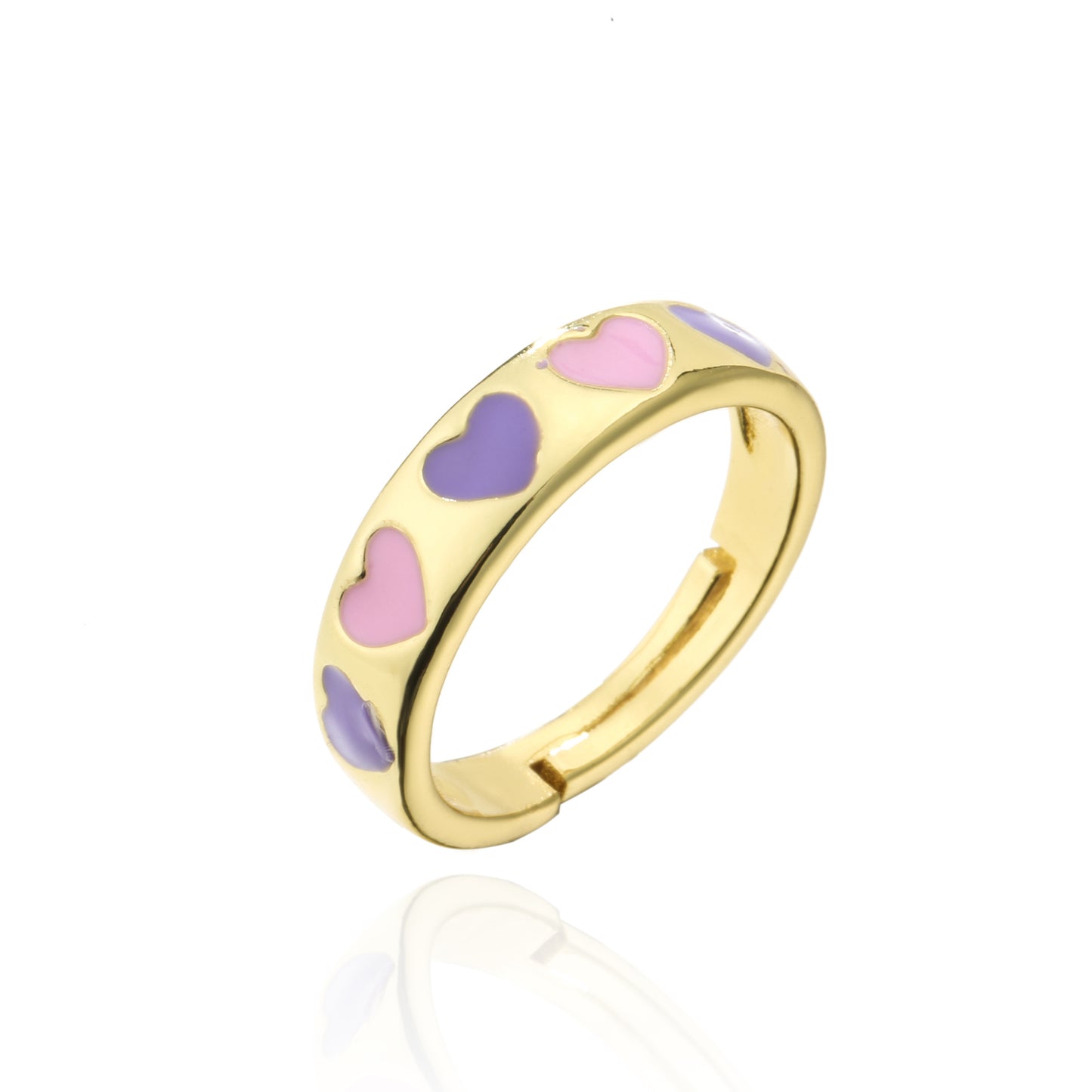 Mixed Color Drip Oil Heart Shaped Brass Ring for Women
