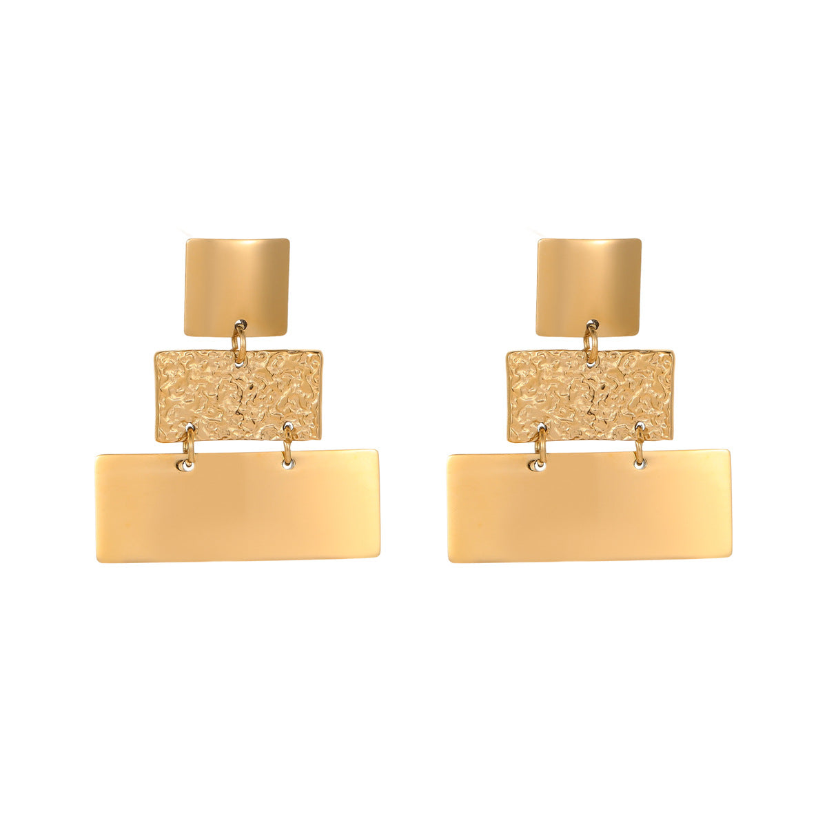 Minimalist Geometric Stainless Steel Earrings with Plated Finish for Women Unique Textured Three-Layer Design